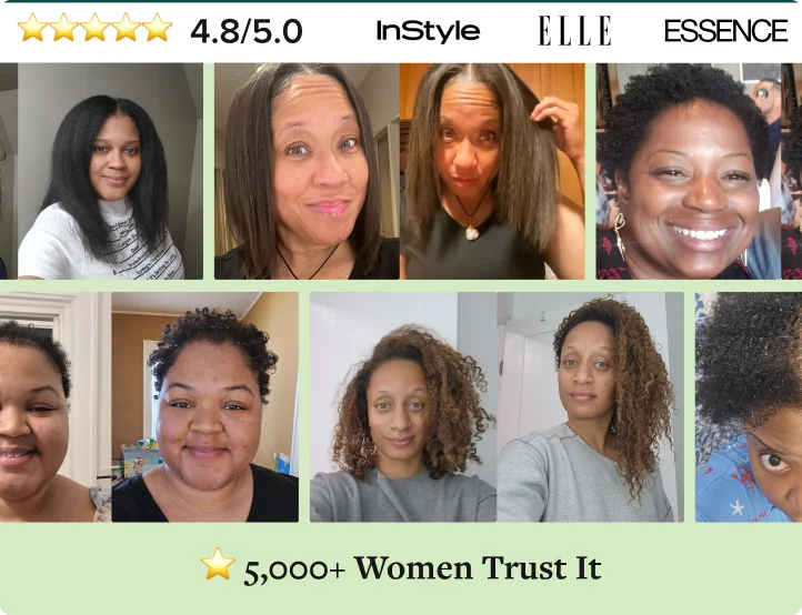 Customer testimonials showing hair transformations